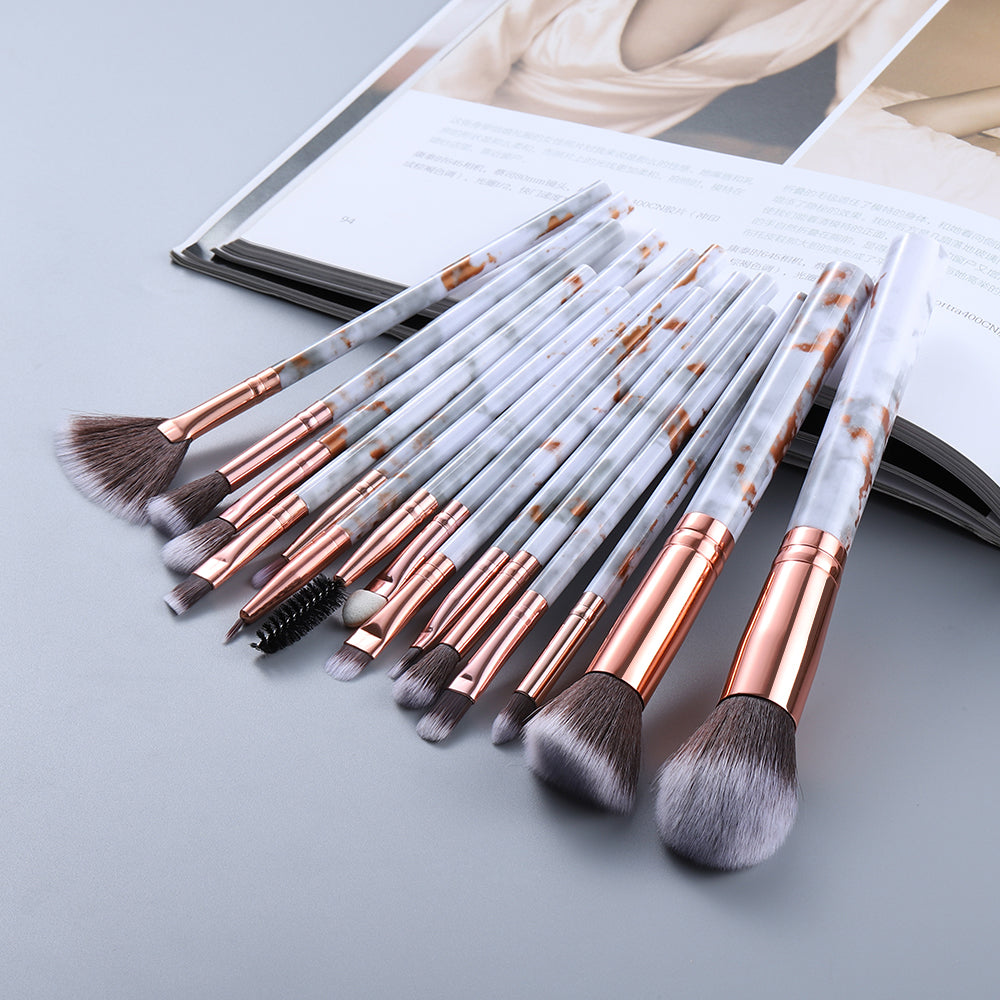 15 Marbled Design Makeup Brushes Set 15 Marbled Design Makeup Brushes Set
